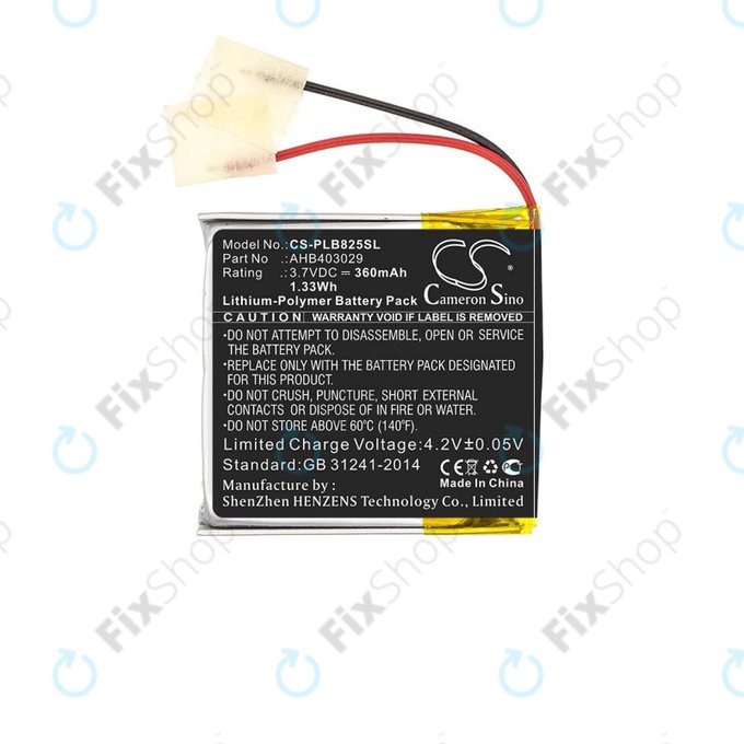 Batterie pour Plantronics Voyager Focus B825, 360mAh, Li-Pol, 3.7V, AHB403029, HQ