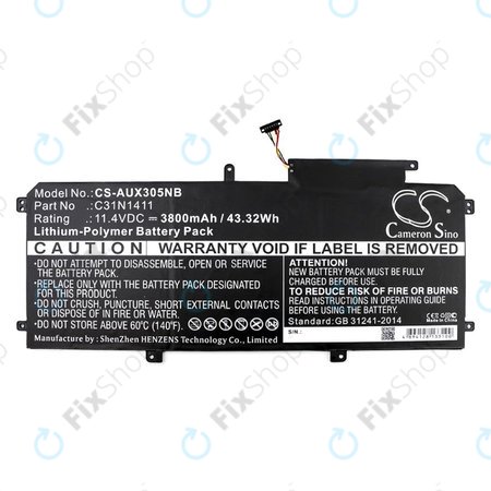 Batterie pour Asus Zenbook UX305, 3800mAh, Li-Pol, 11.4V, C31N1411, HQ