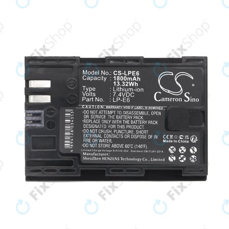 Batterie pour Canon EOS 60D, 5D Mk II, 7D, 1800mAh, Li-Ion, 7.4V, LP-E6, HQ