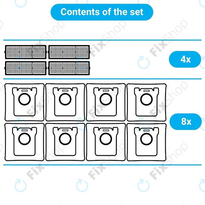 Kit de pièces de rechange pour BOSCH GAS 25 (4x Filtre, 8x Sac à poussière)