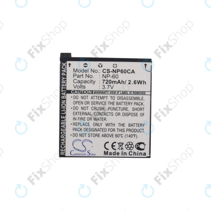 Batterie pour Casio Exilim Zoom EX-Z19, EX-Z85, EX-Z9, 720mAh, Li-Ion, 3.7V, NP-60, HQ