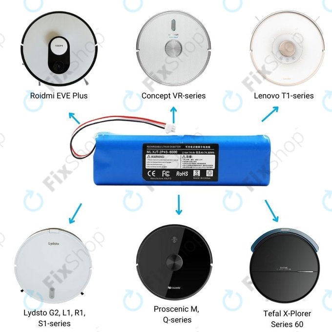 Xiaomi Roidmi EVE Plus, Viomi, Lydsto, Proscenic, Tefal - Batterie XJT-2P4S-6800 Li-Ion 14.4V 6800mAh