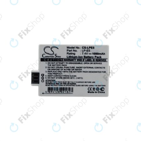 Canon EOS 450D, 500D, 1000D, Kiss F, Kiss X2, Kiss X3, Rebel T1i, XS, XSi - Batterie LP-E5 Li-Ion 1080mAh HQ
