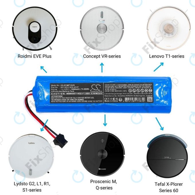 Xiaomi Roidmi EVE Plus, Viomi, Lydsto, Proscenic, Tefal - Batterie NR18650 M26-4S2P, SUN-INTE-181, H18650CH-4S2P Li-Ion 14.4V 5200mAh HQ