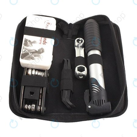 Boîte à outils multifonctionnelle : pompe à air, kit de pneus, clé, pied-de-biche et tournevis 16 en 1.