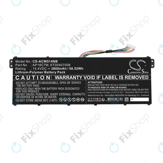 Batterie pour Acer ConceptD 3, Spin 5, Swift 3, 5, X, Travelmate Spin P4, 3800mAh, Li-Pol, 15.4V, AP18C7M, HQ