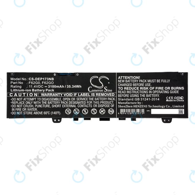 Batterie pour Dell Inspiron 13, 7373, Vostro 13, 3100mAh, Li-Ion, 11.4V, F62G0, HQ