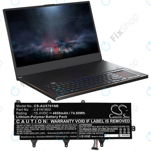 Batterie pour Asus Zephyrus Gx701, Rog Zephyrus S Gx701, Rog Gx701, 4850mAh, Li-Pol, 15.4V, C41N1802, HQ