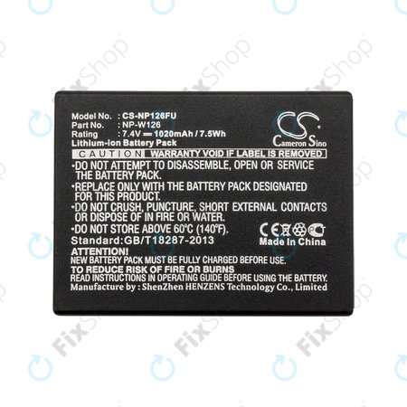 Batterie pour Fujifilm FinePix, 1020mAh, Li-Ion, 7.4V, NP-W126, NP-W126S, HQ