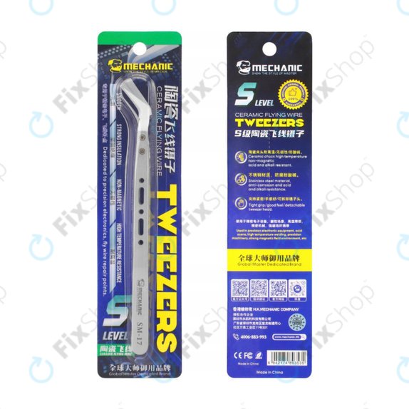 Pince à épiler de précision en céramique résistante à la chaleur, pointe incurvée, Mechanic SM-17