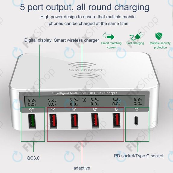 WLX-818F Station de charge de service avec USB 3.0 et USB-C