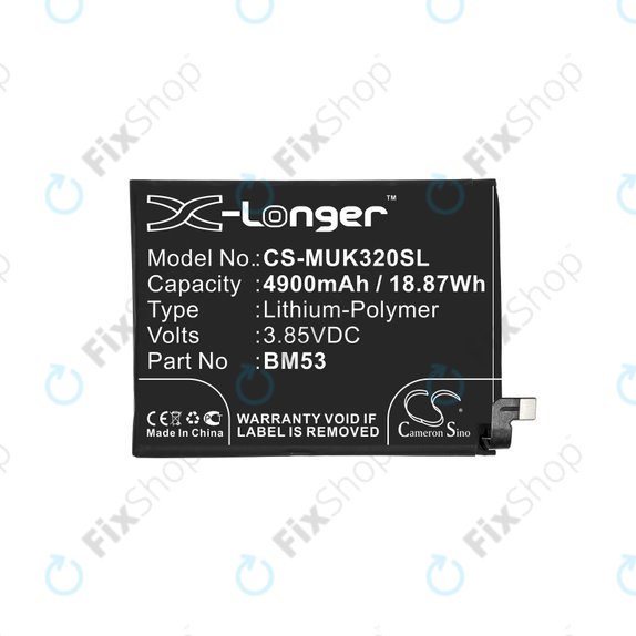 Batterie pour Xiaomi Mi 10T 5G M2007J3SY, 4900mAh, Li-Pol, 3.85 V, BM53, HQ