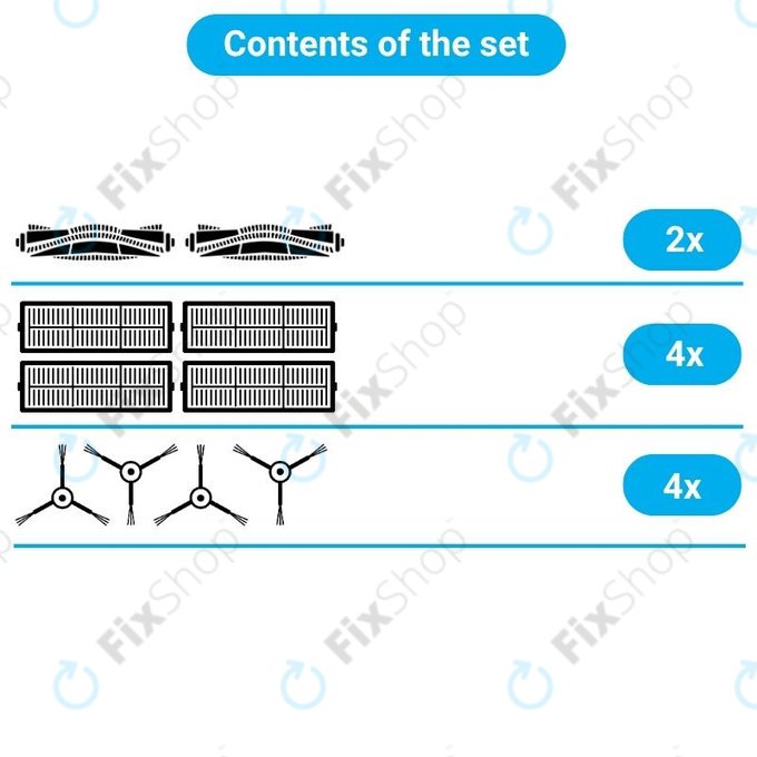 Kit de pièces de rechange pour Xiaomi Roborock S5 Max, S6, S6 MaxV, S6 Pure, Xiaowa E3 (2x Brosse principale, 4x Filtre, 4x Brosse latérale – noire)