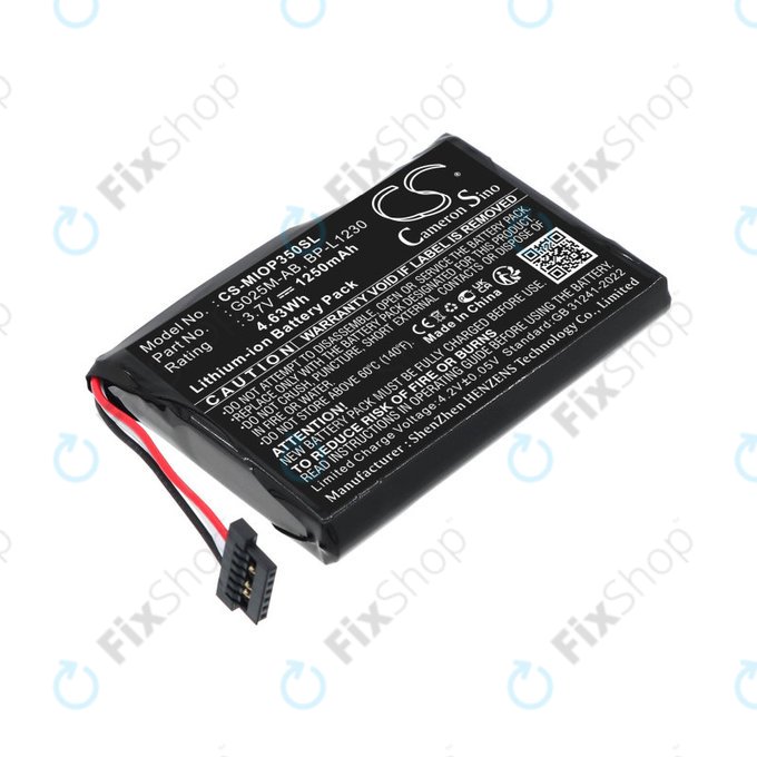 Batterie pour Mitac Mio P350, P550, 1250mAh, Li-Ion, 3.7V, BL-LP1230, HQ