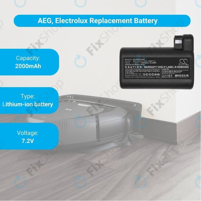 AEG série RX, Electrolux E, série P - Batterie S91-0400410-SU2, OSBP72LI, OSBP72LI25 3400mAh HQ