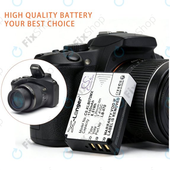 Batterie pour Kodak PIXPRO S1, AZ651, AZ652, AZ901, 1150mAh, Li-Ion, 7.4V, LB-070, HQ