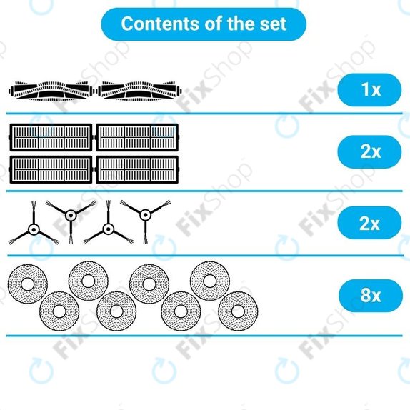 Kit de pièces de rechange pour Xiaomi Robot Vacuum X10 (2x Brosses principales, 4x Filtres, 4x Brosses latérales, 4x Lingettes de lavage, 4x Sacs à poussière)