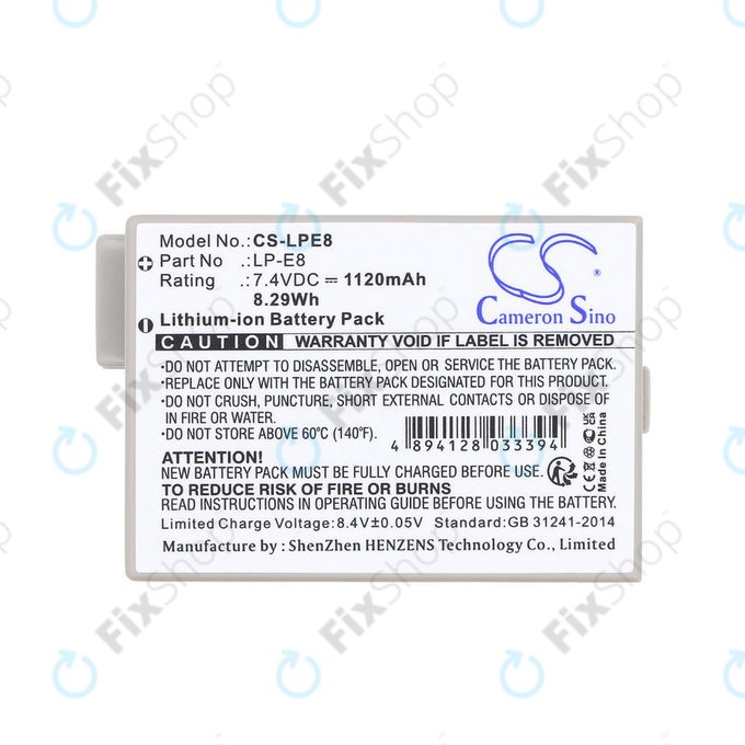 Batterie pour Canon EOS 550D, 600D, LP-E8, Li-ion, 7.4V, 1120mAh, HQ