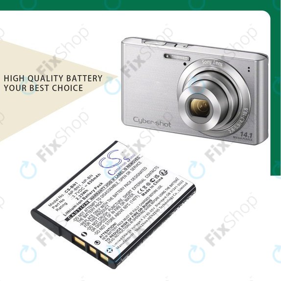 Batterie pour Sony Cyber-Shot DSC-TX20, TX9, 630mAh, Li-Ion, 3.7V, NP-BN1, HQ