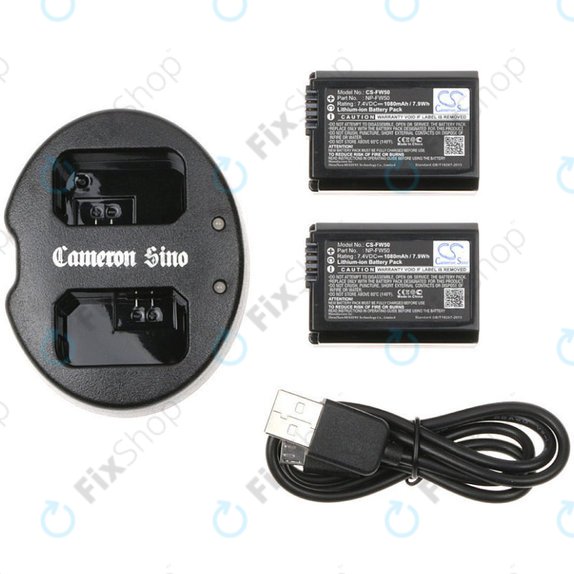 2 batteries avec chargeur pourSony NEX-5, Alpha 7, NEX-7, 1030mAh, Li-Ion, 7.4V, NP-FW50, HQ