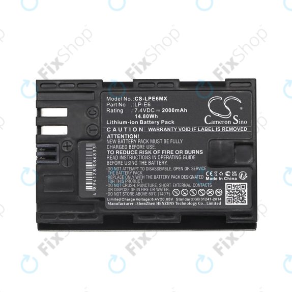 Batterie pour Canon EOS 5D Mark II, EOS 7D, EOS 70D, 2000mAh, Li-Ion, 7.4V, LP-E6, HQ