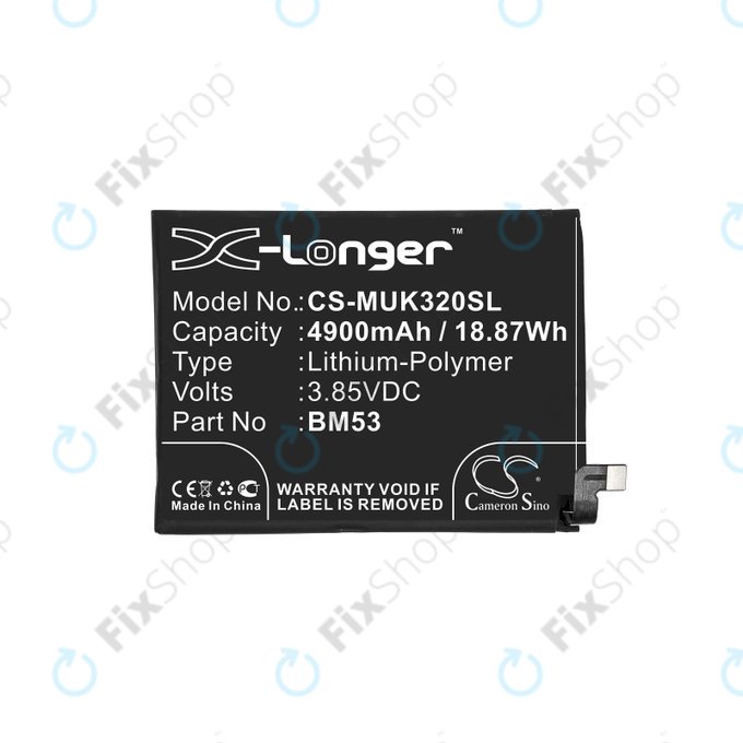 Batterie pour Xiaomi Mi 10T 5G M2007J3SY, 4900mAh, Li-Pol, 3.85 V, BM53, HQ