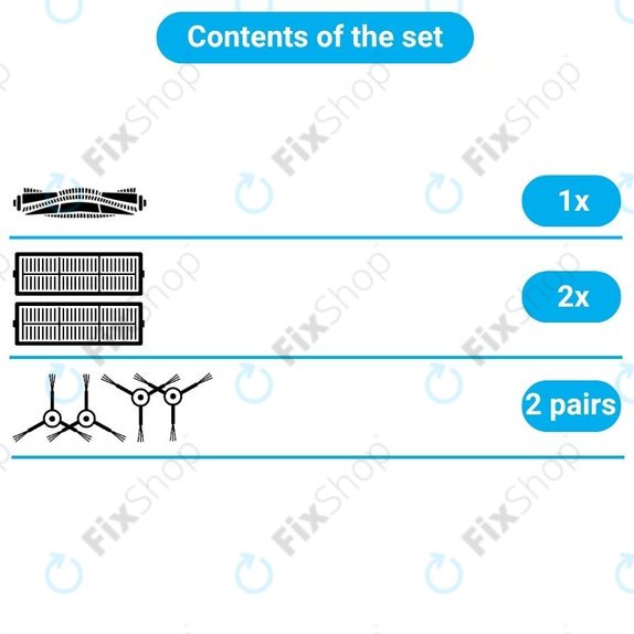 Kit de pièces de rechange pour iRobot Roomba Combo 1138, Ecovacs Deebot Ozmo 930 (1x Brosse principale, 2x Filtres, 2 paires de brosses latérales)