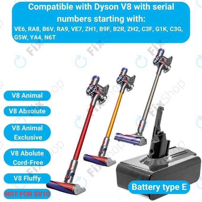 Dyson V8 - Batterie 215681, PM8-US-HFB1497A Li-Ion 5000mAh HQ