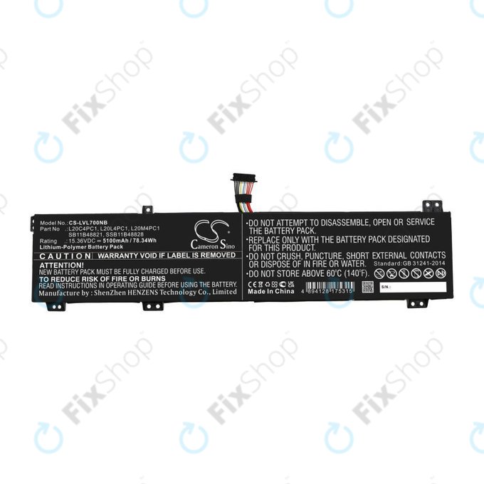 Batterie pour Lenovo Legion 5, 5 Pro, 7, 7i, R7000p, 5100mAh, Li-Pol, 15.36V, L20C4PC1, HQ