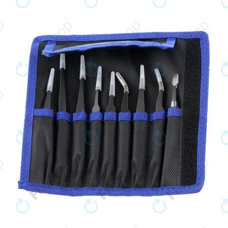 ESD Jeu de pinces à épiler antistatiques en acier inoxydable 9 en 1