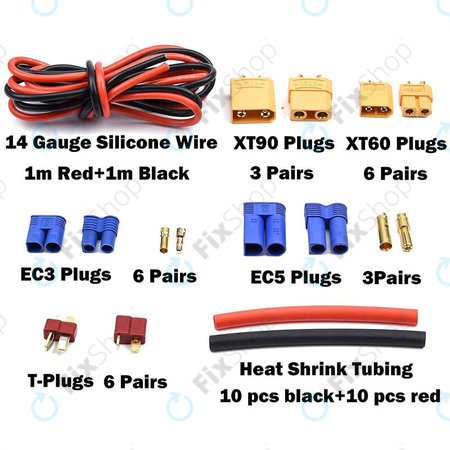 Amass - Kit de connecteurs de batterie (T-plug, EC3, XT60, T-plug, EC3, XT60, fil en silicone et gaine thermorétractable)