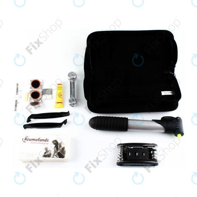 Boîte à outils multifonctionnelle : pompe à air, kit de pneus, clé, pied-de-biche et tournevis 16 en 1.