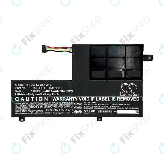 Batterie pour Lenovo Yoga 510 14, Yoga 510 15, 4600mAh, Li-Pol, 7.6V, L15L2PB1, HQ