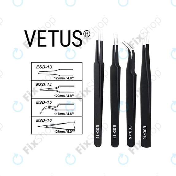 Vetus ESD-14 - Pince à épiler antistatique en métal à pointe droite (110 mm)