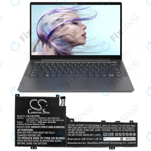 Batterie pour Lenovo Yoga S740 14, IdeaPad S740-14IIL, 3950mAh, Li-Pol, 15.36V, L19L4PD2, HQ