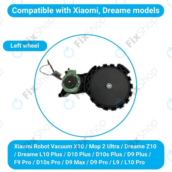 Xiaomi Robot Vacuum X10, Dreame Z10 Pro, L10 Plus, D10 Plus - Roue avec moteur (gauche) (Noir)