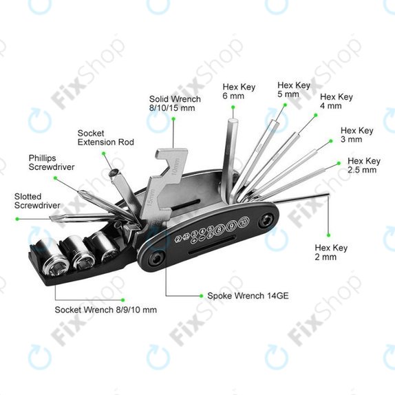 Boîte à outils multifonctionnelle pour scooters et vélos 16 en 1