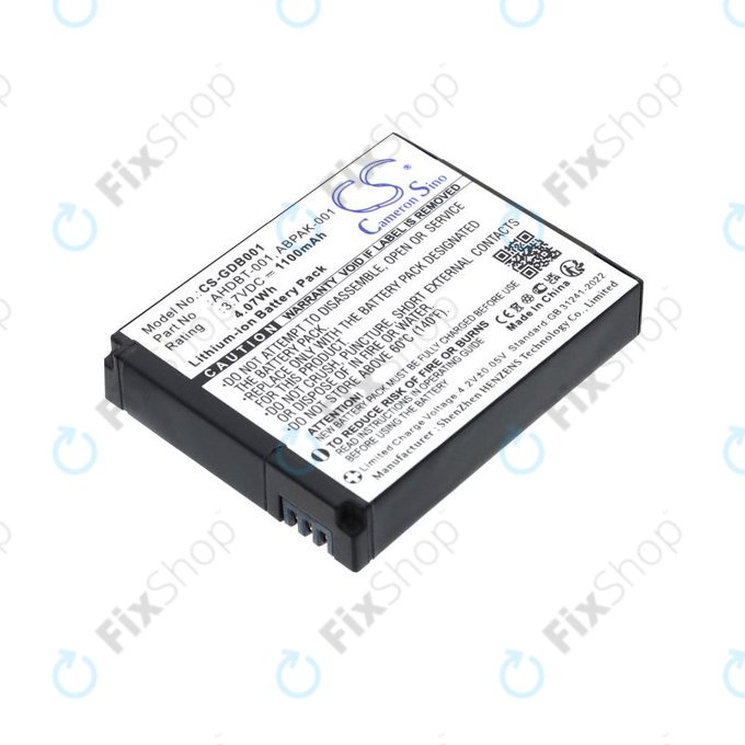 Batterie pour GoPro HD Hero, Hero2, 1100mAh, Li-Ion, 3.7V, AHDBT-001, HQ