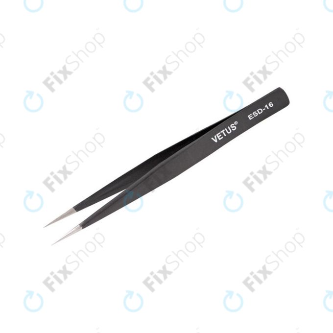 Vetus ESD-16 - Pince à épiler antistatique en métal à pointe droite (128mm)