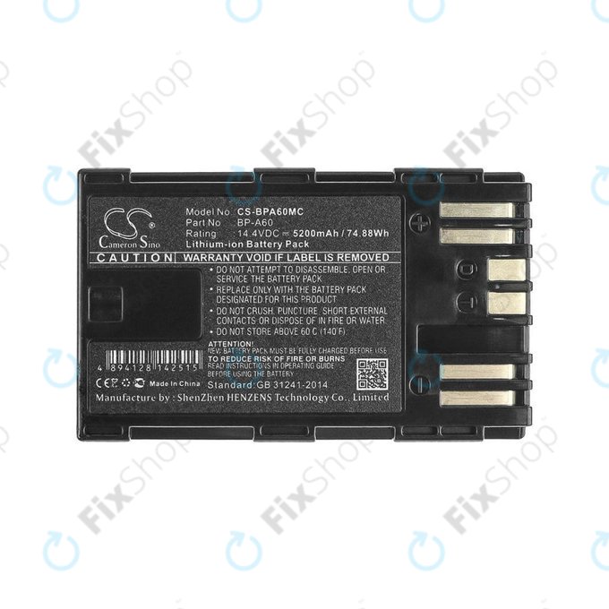 Batterie pour Canon EOS S200, C300, 5200mAh, Li-Ion, 14.4V, BP-A60, HQ