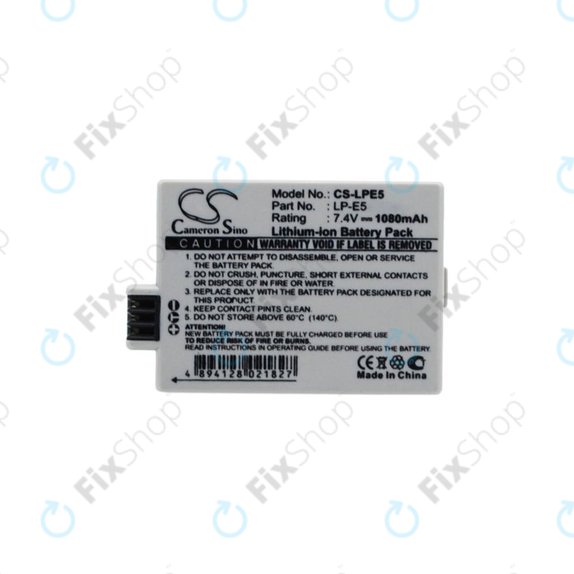 Canon EOS 450D, 500D, 1000D, Kiss F, Kiss X2, Kiss X3, Rebel T1i, XS, XSi - Batterie LP-E5 Li-Ion 1080mAh HQ