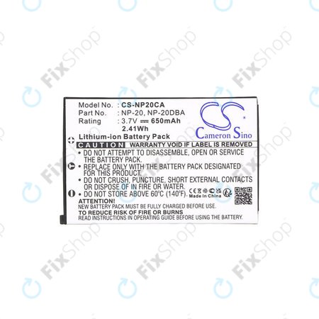 Batterie pour Casio Exilim Card Ex-S880, 650mAh, Li-Ion, 3.7V, NP-20, HQ
