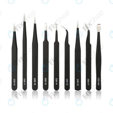 ESD Jeu de pinces à épiler antistatiques en acier inoxydable 9 en 1