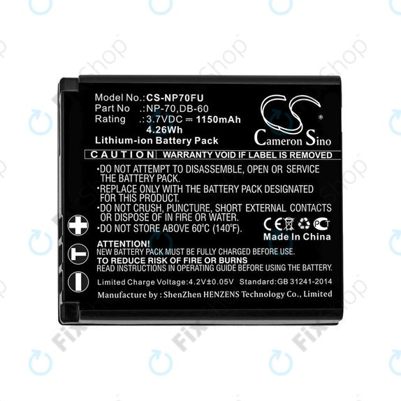 Batterie pour Panasonic Lumix DMC-FX01, 1150mAh, Li-Ion, 3.7V, CGA-S005, HQ