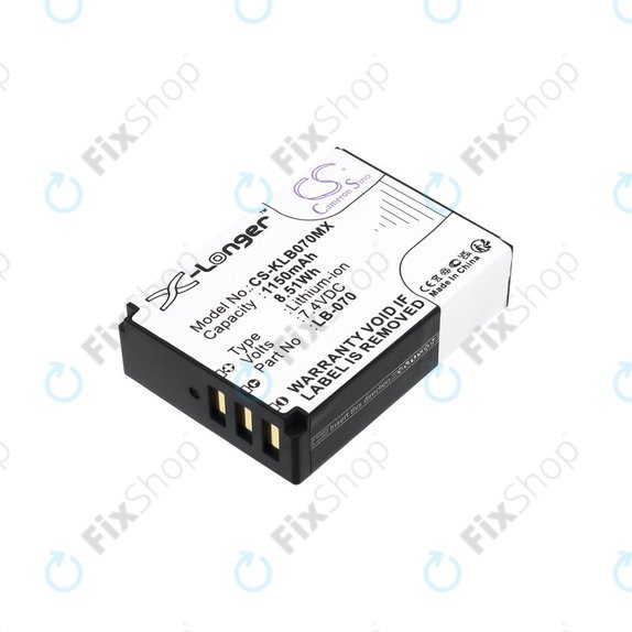 Batterie pour Kodak PIXPRO S1, AZ651, AZ652, AZ901, 1150mAh, Li-Ion, 7.4V, LB-070, HQ