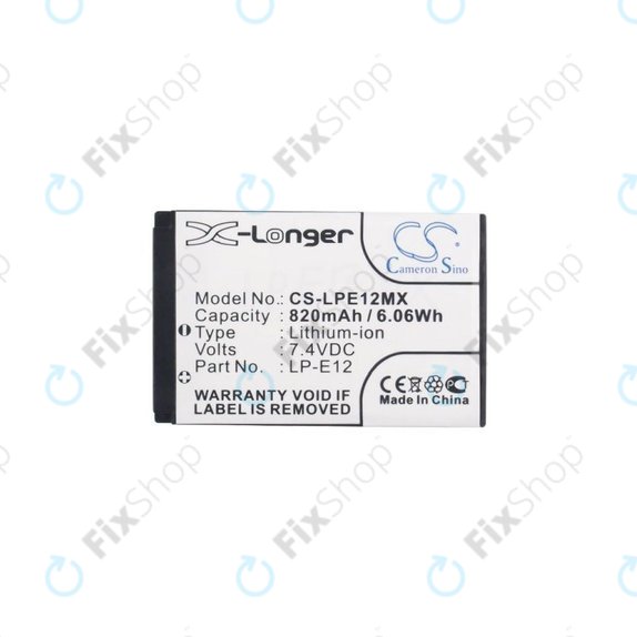 Canon EOS 100D, M, M2, M10, M50, M100, Kiss X7, SL1, PowerShot SX70 HS, Rebel SL1 - Batterie LP-E12 Li-Ion 820mAh HQ