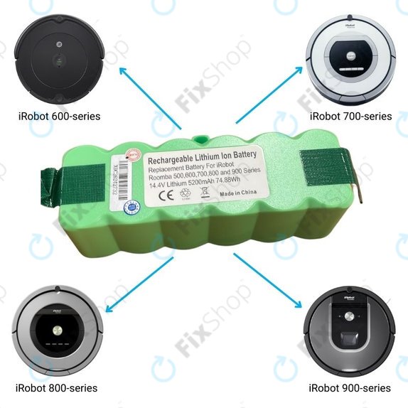 iRobot Roomba 600, 700, 800, 900-series - Batterie 2130LI, 4502233, 4374392 Li-Ion 14.4V 5200mAh