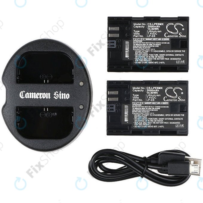 2 batteries avec chargeur pourCanon EOS 5D Mark II, EOS 7D, 2000mAh, Li-Ion, 7.4V, LP-E6, HQ