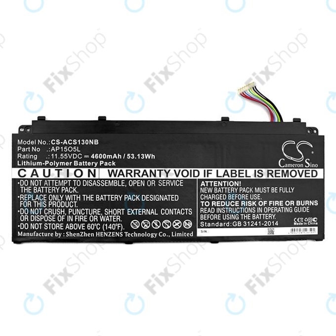Batterie pour Acer Aspire S13, Chromebook R13, 4600mAh, Li-Pol, 11.55V, AP15O3K, HQ