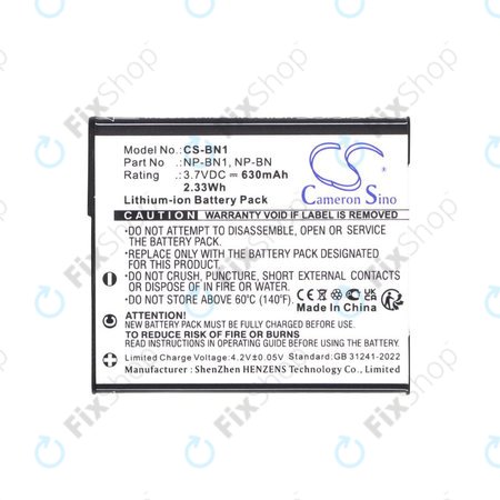 Batterie pour Sony Cyber-Shot DSC-TX20, TX9, 630mAh, Li-Ion, 3.7V, NP-BN1, HQ